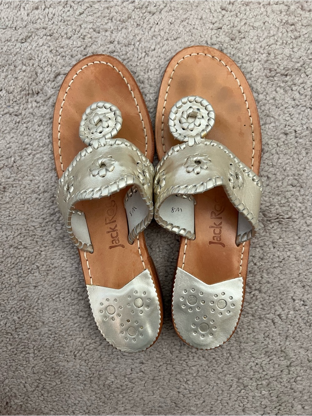 Jack Rogers Women's Platinum Silver Leather “Original Jacks Sandal” 8M